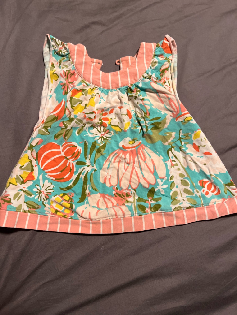 Matilda Jane Turquoise Floral Top with Coral Pink Trim
